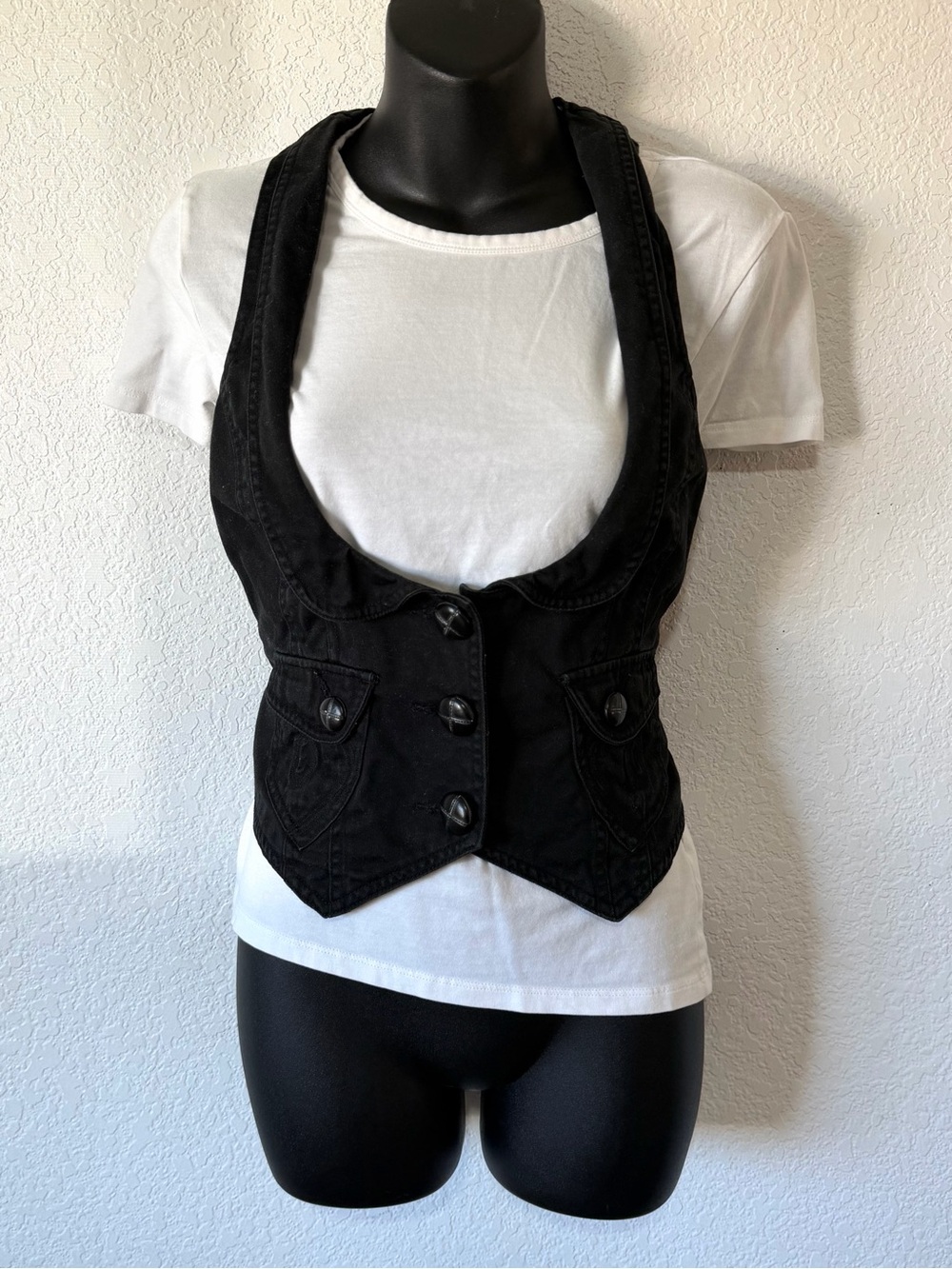 Y2K Roxy Rockstar Girlfriend Black Denim Halter Vest